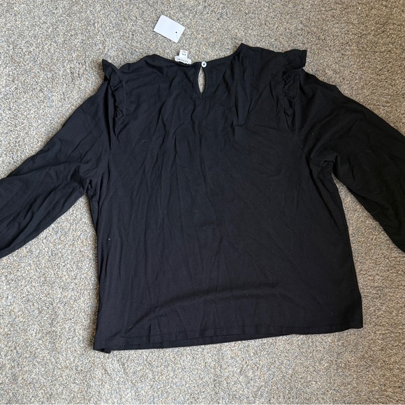 J crew Elegant Black Women's smocked ruffle shoulder knit Top size XXL NWT - Picture 2 of 2